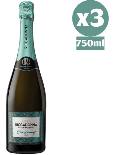 Imagen 1 de 3 de 3x Espumante Italiano Riccadonna Chardonnay Brut  750 Ml
