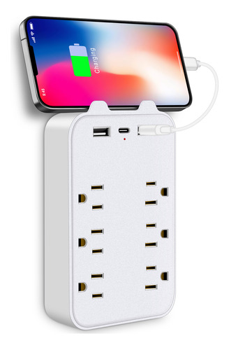 Adaptador De Pared Multicontactos, 6 Toma, 2 Usb, 1 Tipo C