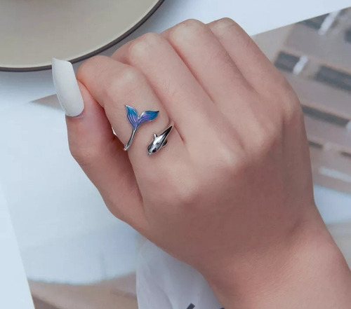 Imagen 5 de 5 de Anillo Delfin Ajustable Multicolor Plata 925 Mujer