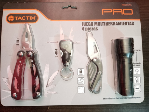 Multiherramientas Tactix Camping + Linterna Led 4 Pzs C/ba