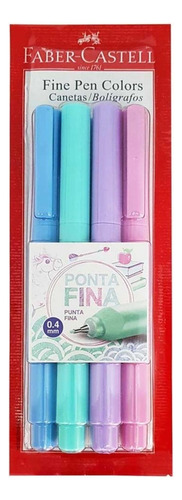 Caneta Hidrográfica Faber-castell 4 Cores Tons Pastel