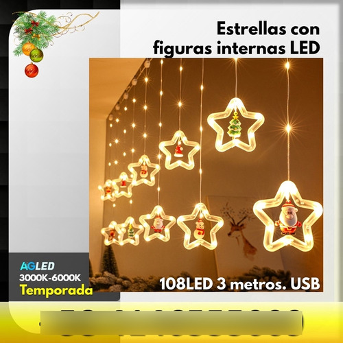 Estrellas Con Figuras Internas Led 3000k 108led 3mt