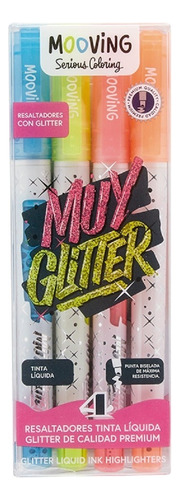 Resaltadores Mooving Muy Glitter X 4 Unidades