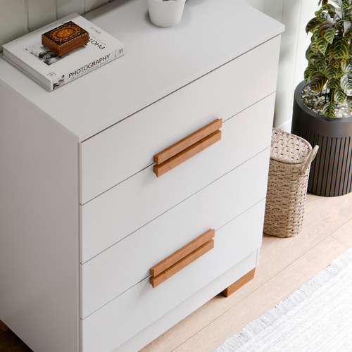 Cômoda Napoles De Madeira 4 Gavetas Para Quarto Pequeno Design Compacto E Funcional Cor Branco
