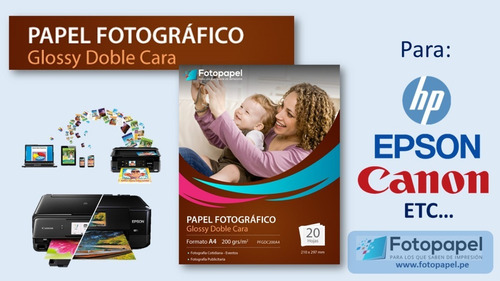 Imagen 1 de 1 de Papel Fotografico Glossy Doble Cara 200gsm A4, 20 Unid.