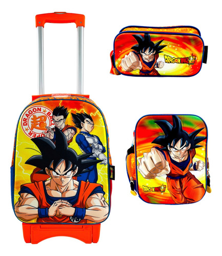 Mochila De Carrito, Lonchera Y Lapicera Dragon Ball Goku 