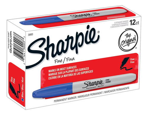 Marcador Permanente Sharpie Punta Fina X12 Azul