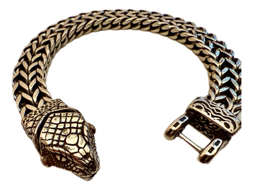 Gran Pulsera Acero Quirúrgico Macizo Cabeza De Serpiente Plateado 23 Cm