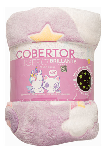 Cobertor Ligero Fotoluminiscente Onix Mat Unicornio Arcoiris