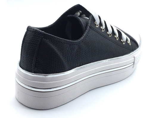 Imagen 3 de 7 de Zapatillas Acordonada Mujer Plataforma Estilo Urbano Negras