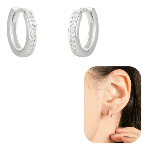 Argola Brinco De Prata 925 Legítima Cravejada Em Zircônias