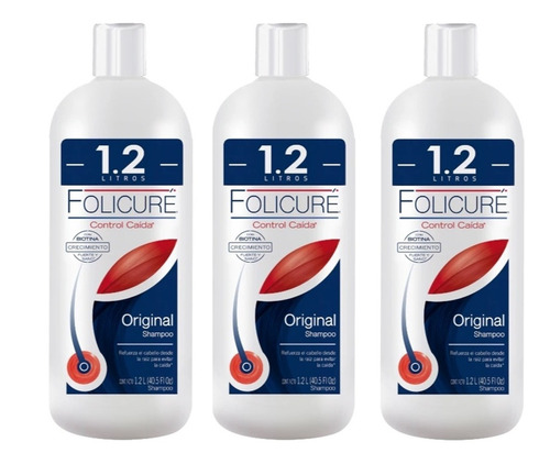 Shampoo Anti-caída, Folicure, 3 Pzas De 1.2 Litros
