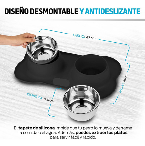 Comedero For Perros Con 2 Cuencos Extraíbles De Acero