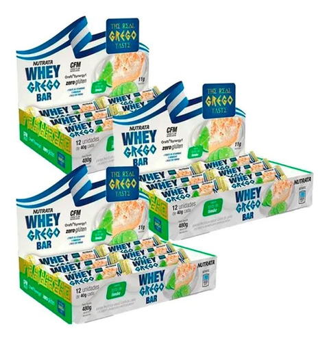 3x Barra Whey Grego Bar Cx 12 Unidades Cada - Nutrata Sabor Torta De Limão