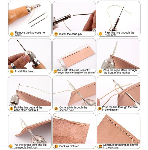 Imagen 5 de 6 de Punzón De Coser De Cuero Profesional, Kit De Costura Punzón