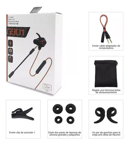 Audífonos Gaming Inear, Auriculares Gaming Con Cable, Con Mi Negro