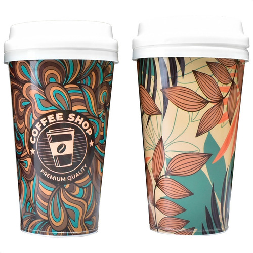 Imagen 1 de 6 de Vaso Termico Plastico Cafe Con Tapa Cup Coffee Reutilizable