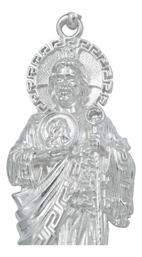 Dije Grande San Judas Liso Artesanal Plata Ley 925 8.5 Cm Color Blanco
