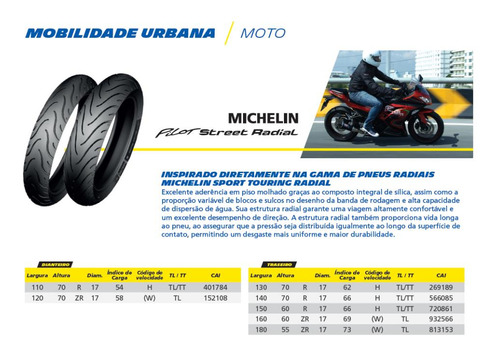 Pneu Michelin Pilot Street Radial 120/70-17 58w Tl Dianteiro