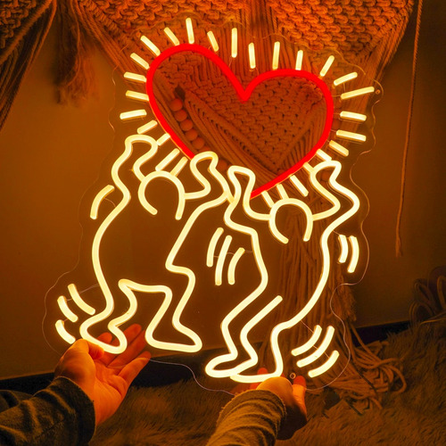 Letrero Neón Keith Haring Love Art C/control Acrilico Grueso Color Blanco+rojo