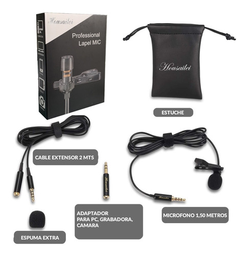Kit Micrófono Solapa Housailei Con Accesorios Profesional