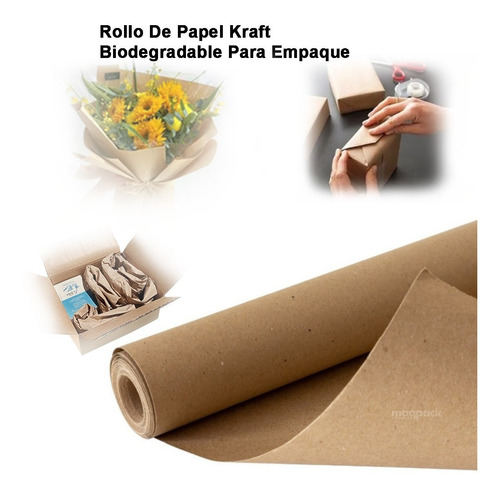 1 Rollo De Papel Kraft Biodegradable Para Empaque De 100 Cms 80 Gramos/m²