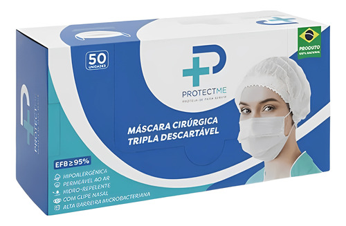 Máscara Cirúrgica Tripla Camada Pacote Protectme 250 Unidade