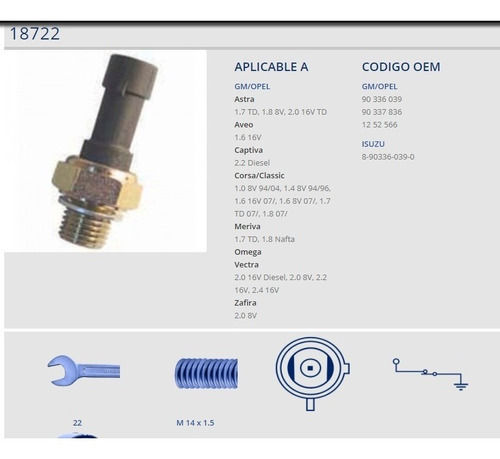 Bulbo Presion Aceite Corsa Astra Meriva Classic Vectra Spin