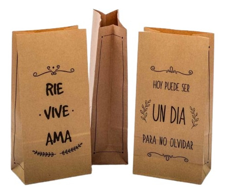 Bolsa Cotillon Papel Kraft C/frases X 25 Unidades