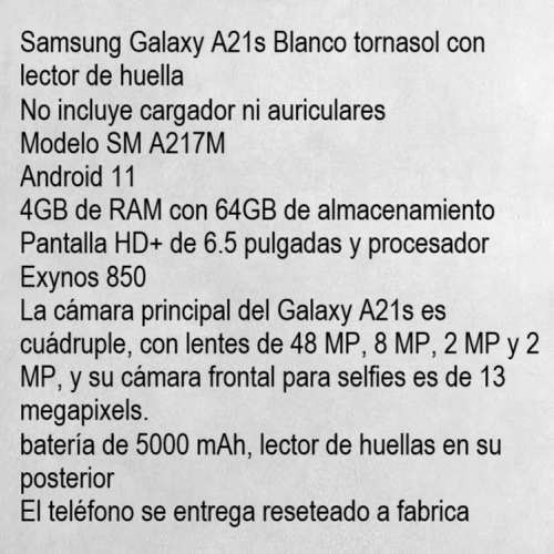Samsung Galaxy A21s Blanco Tornasol Con Lector De Huella Blanco (Usado)