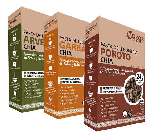Pack 3 Pastas Proteicas Wakas - Legumbres Y Chía Sin Tacc