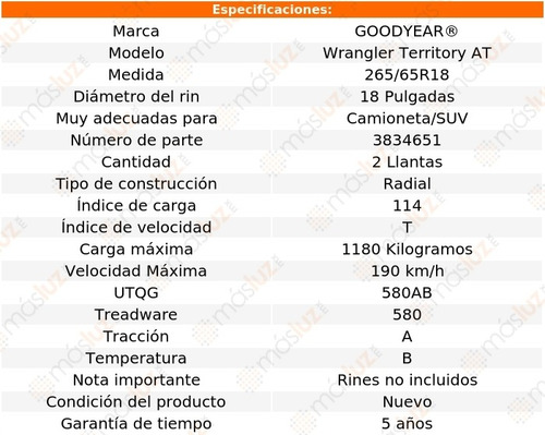 Par Llantas Wrangler Territory At Goodyear 265/65r18 114t Xl