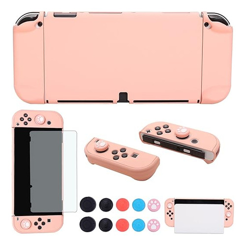 Funda Con Portect Pant Y Thumb Grips Para Nintendo Oled Rosa