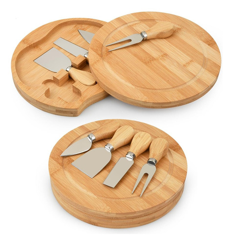 Tabla Para Picada Con 4 Cuchillos De Bambú A-118 Madera ©