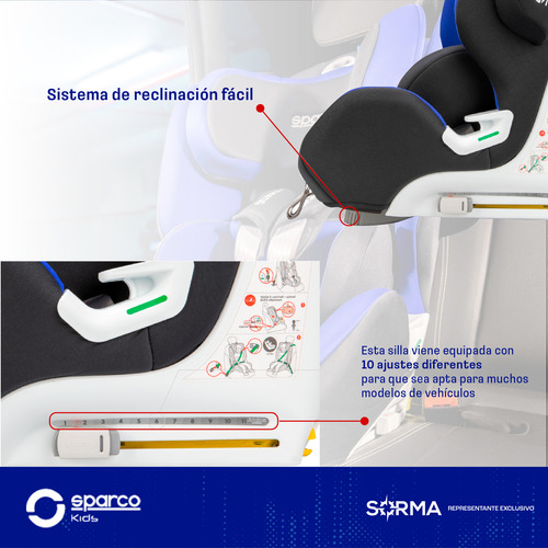Imagen 4 de 10 de Butaca Sparco P/ Auto Niños 10 Posiciones Con Base Isofix