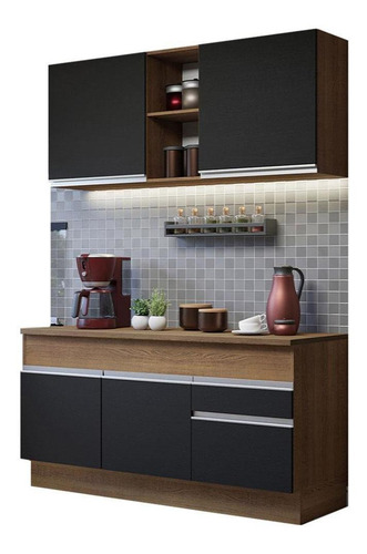 Cozinha Madesa Glamy 150001 Armário E Balcão (com Tampo) Rp Cor Rustic/Preto