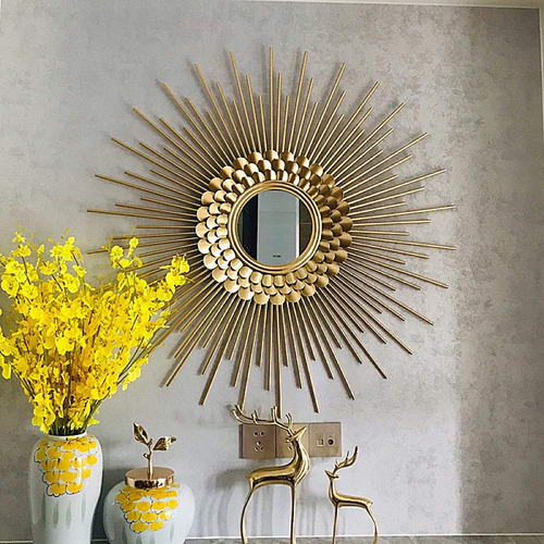 Bonito Espejo Pared Metal Dorado Sunburst Decorativo Luxe