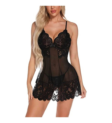 Baby Dolls   De Encaje Babydoll Y Tanga  Malla  Talla Xl