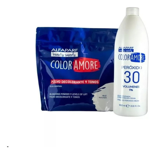  Decolorante En Polvo 9 Tonos Color Amore 500g + Peroxido 1lt Tono Azul