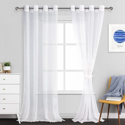 Cortinas Blancas 52x108 Cm Traslúcidas Para Sala O Puerta