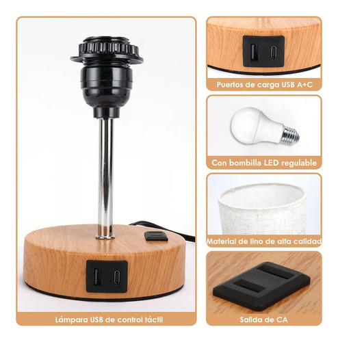 Lámpara De Escritorio De Mesa Touch Con Foco Led Y Usb-c