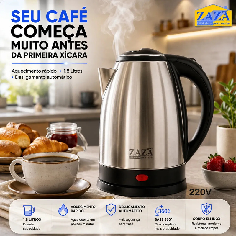 Chaleira Zaza 1,8L com inox e desligamento automatico