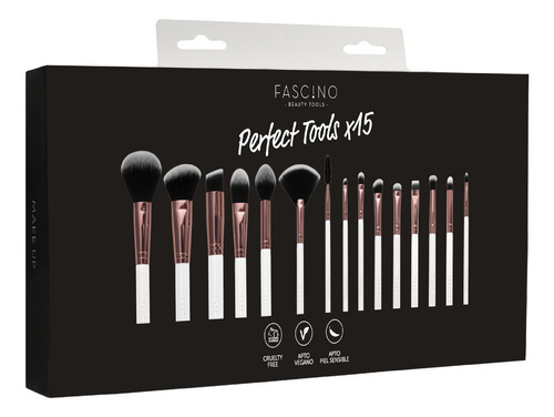 Imagen 2 de 12 de Set 15 Brochas Y Pinceles De Maquillaje Crueltyfree Fascino