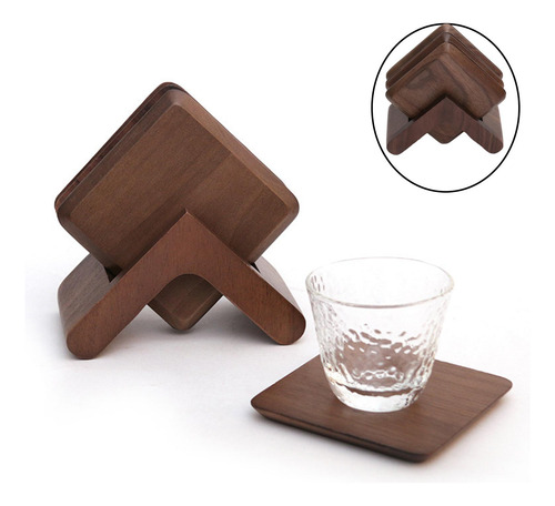 Juego De 6 Posavasos Con Posavasos De Mesa Para Nogal Negro