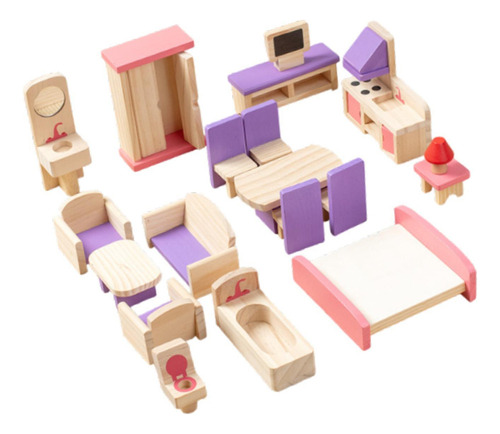 Y Juego De 19 Muebles De Casa De Muñecas De Madera, Modelo