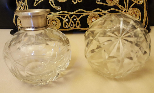 Frasco Perfume Cristal Tallado Facetado Sellado Plata Antigu