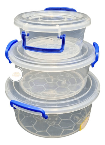 Set Toper Redondo Plástico Alica Recipiente Multicristal 3pz