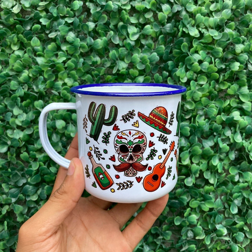 Imagen 1 de 4 de Taza Peltre Diseño Mexicano S4 - Viva México Mes Patrio
