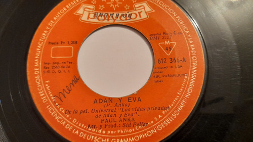 Vinilo Single De Paul Anka Adán Y Eva (m8