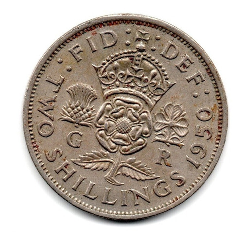 Moneda Inglaterra Gran Bretaña 2 Shillings Año 1950 Km#878